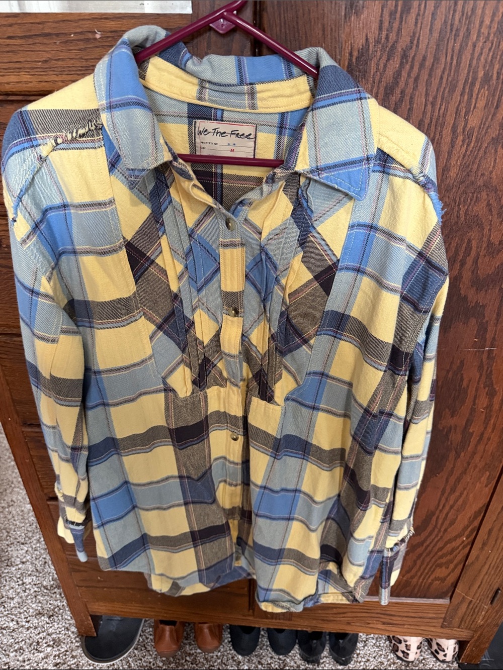 We The Free Yellow and Blue Plaid Button-Front